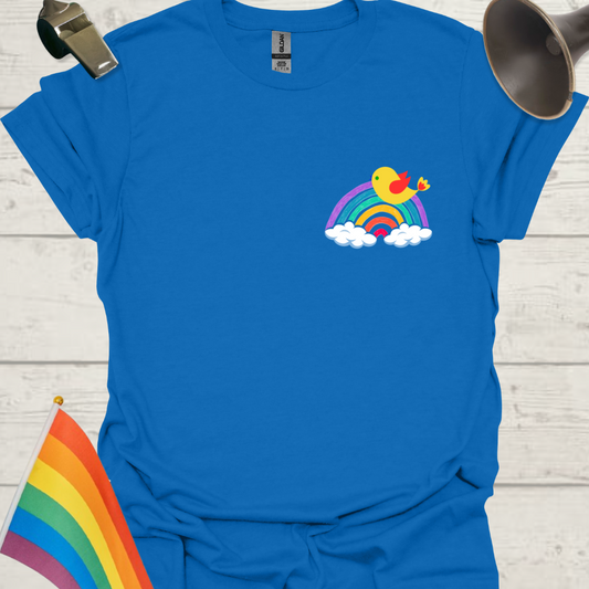 Unisex Pride T-Shirt - LGBTQ Pride Bird on a Rainbow Design