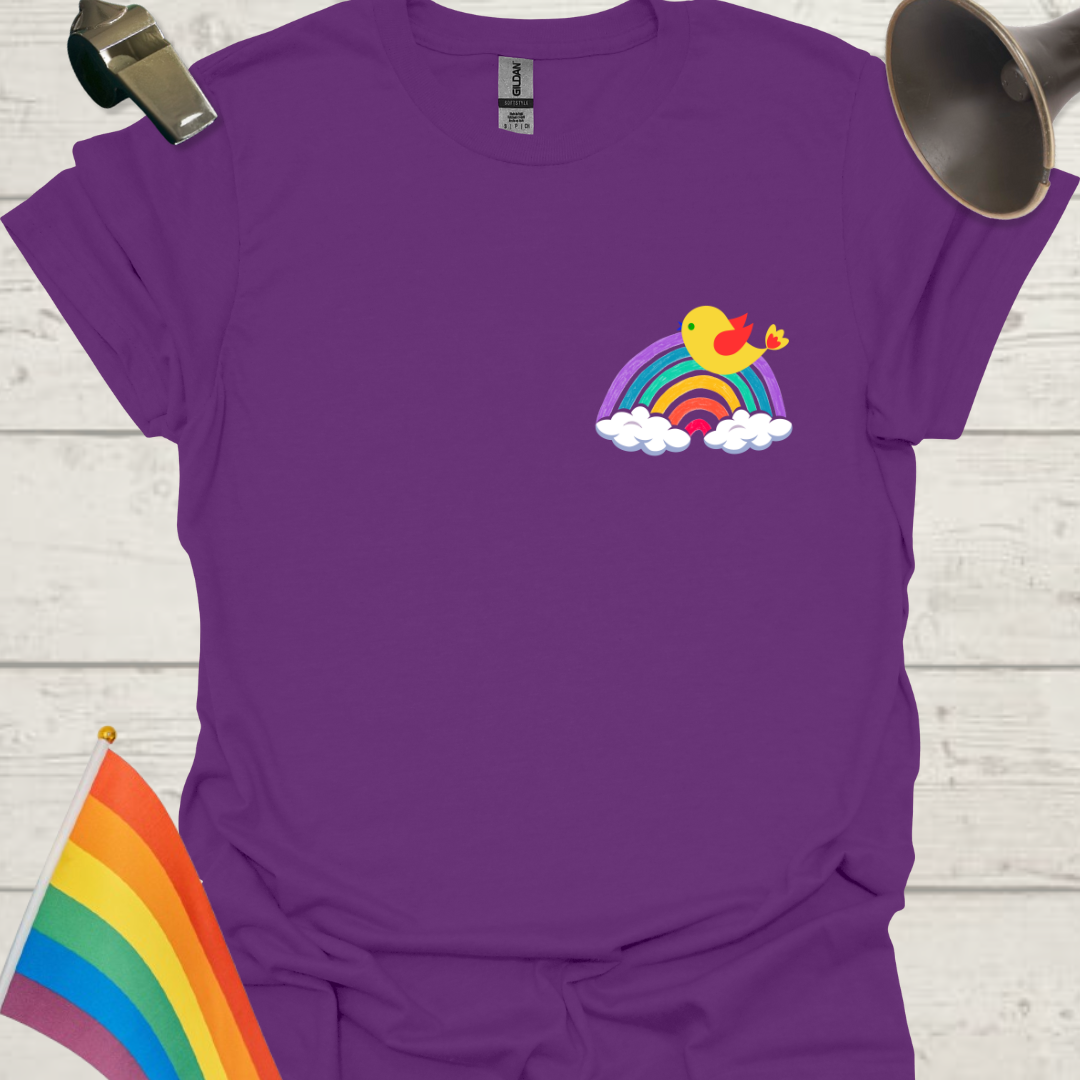 Unisex Pride T-Shirt - LGBTQ Pride Bird on a Rainbow Design