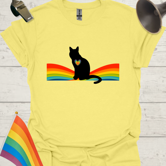 Unisex Pride T-Shirt - LGBT Black Cat on a Rainbow Design