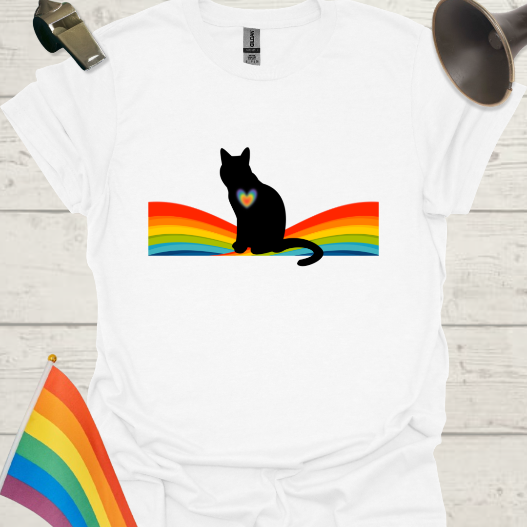 Unisex Pride T-Shirt - LGBT Black Cat on a Rainbow Design