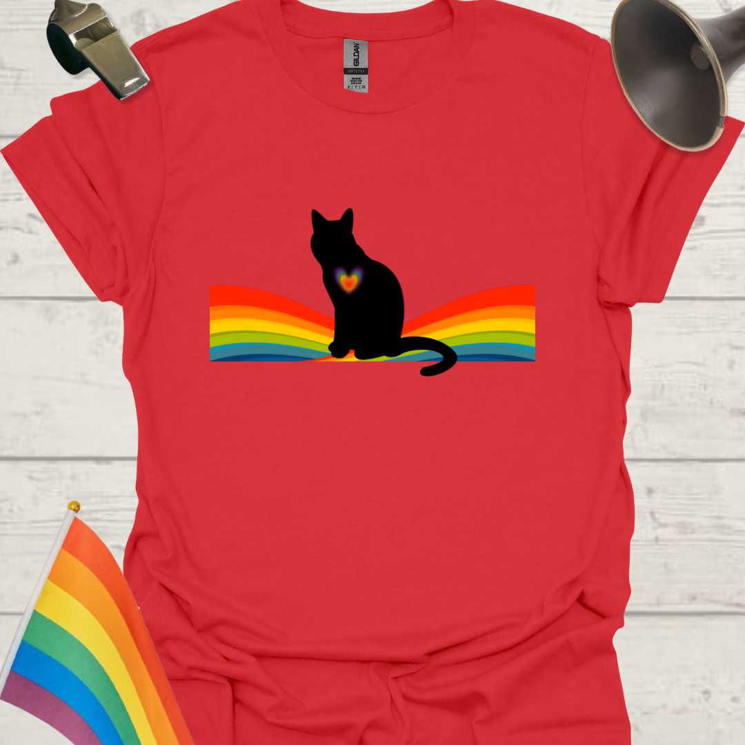 Unisex Pride T-Shirt - LGBT Black Cat on a Rainbow Design