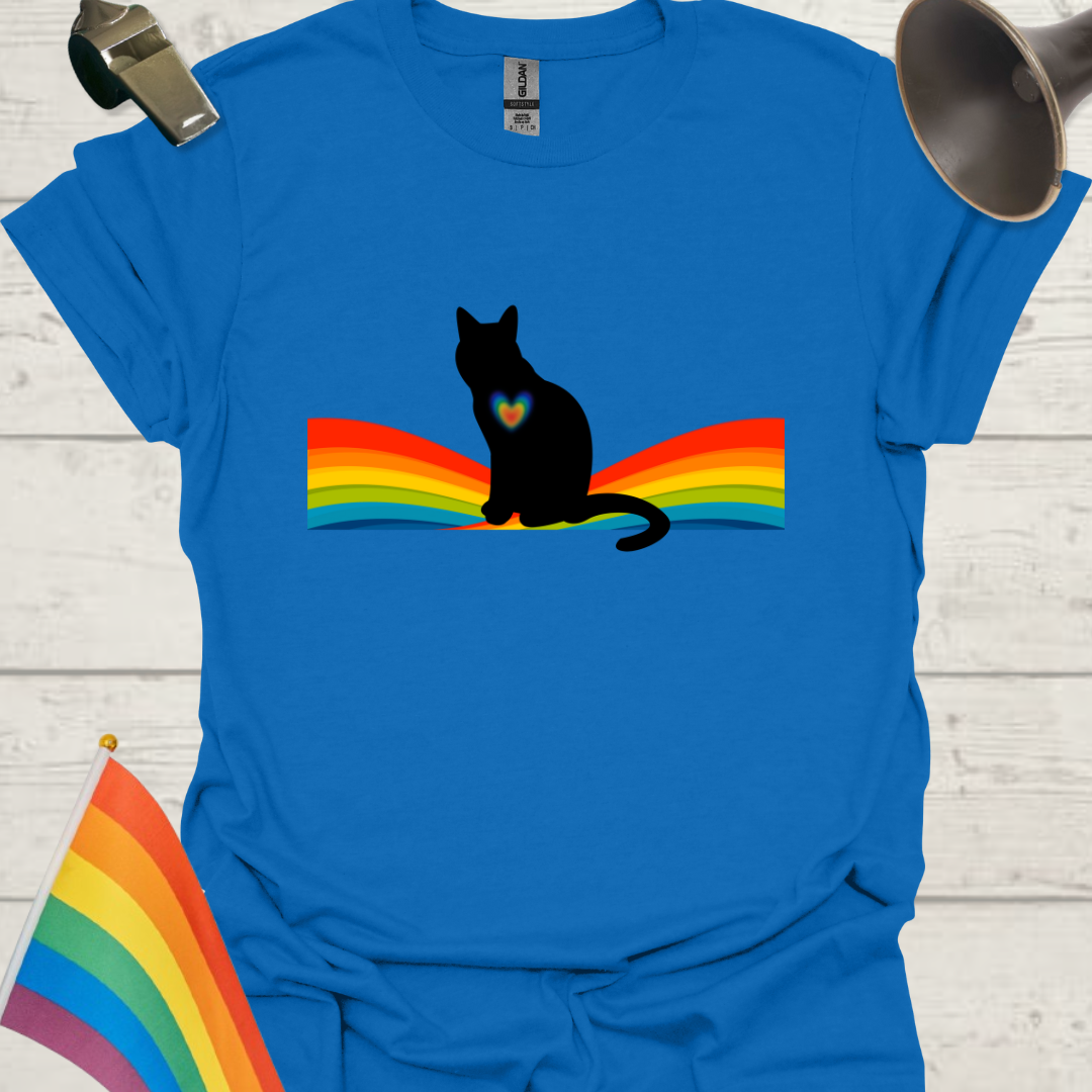 Unisex Pride T-Shirt - LGBT Black Cat on a Rainbow Design
