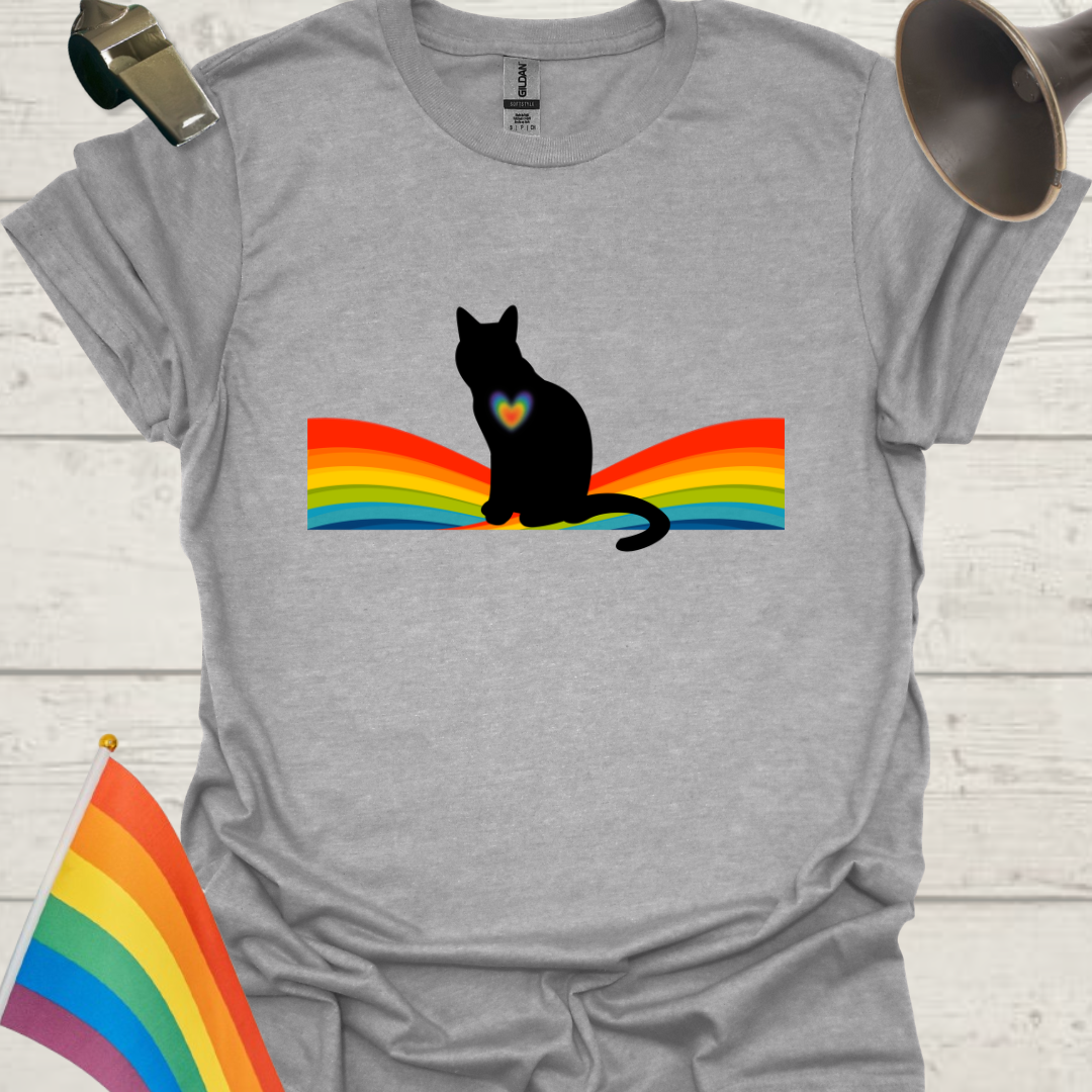 Unisex Pride T-Shirt - LGBT Black Cat on a Rainbow Design