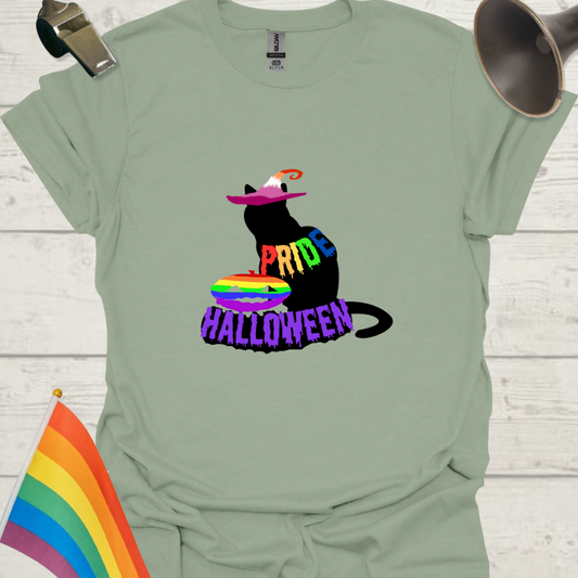Unisex T-Shirt LGBT Pride Halloween Black Cat with Lesbian Witch Hat