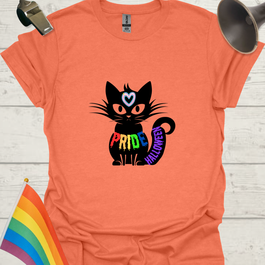 Unisex T-Shirt LGBT Pride Halloween Black Cat with Transgender Heart