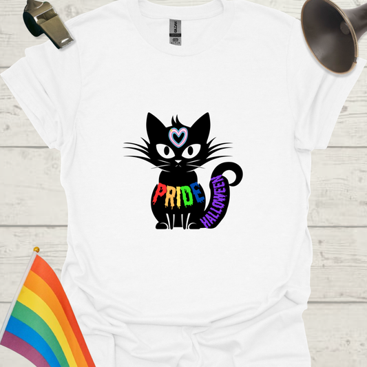 Unisex T-Shirt LGBT Pride Halloween Black Cat with Transgender Heart
