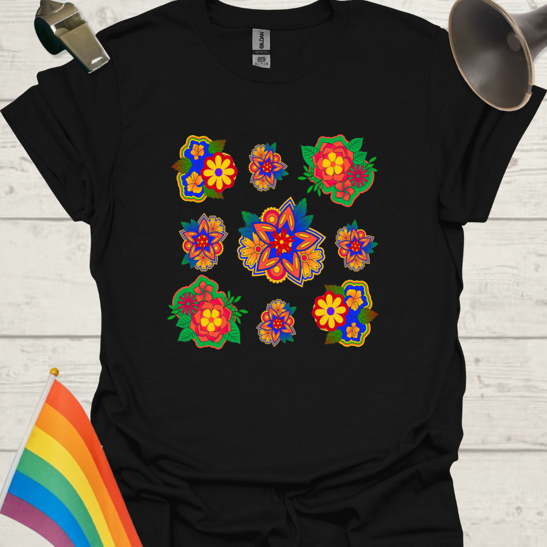 Unisex Pride T-Shirt - LGBT Pride Rainbow Colors Flower Pattern Design