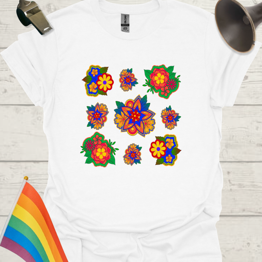 Unisex Pride T-Shirt - LGBT Pride Rainbow Colors Flower Pattern Design