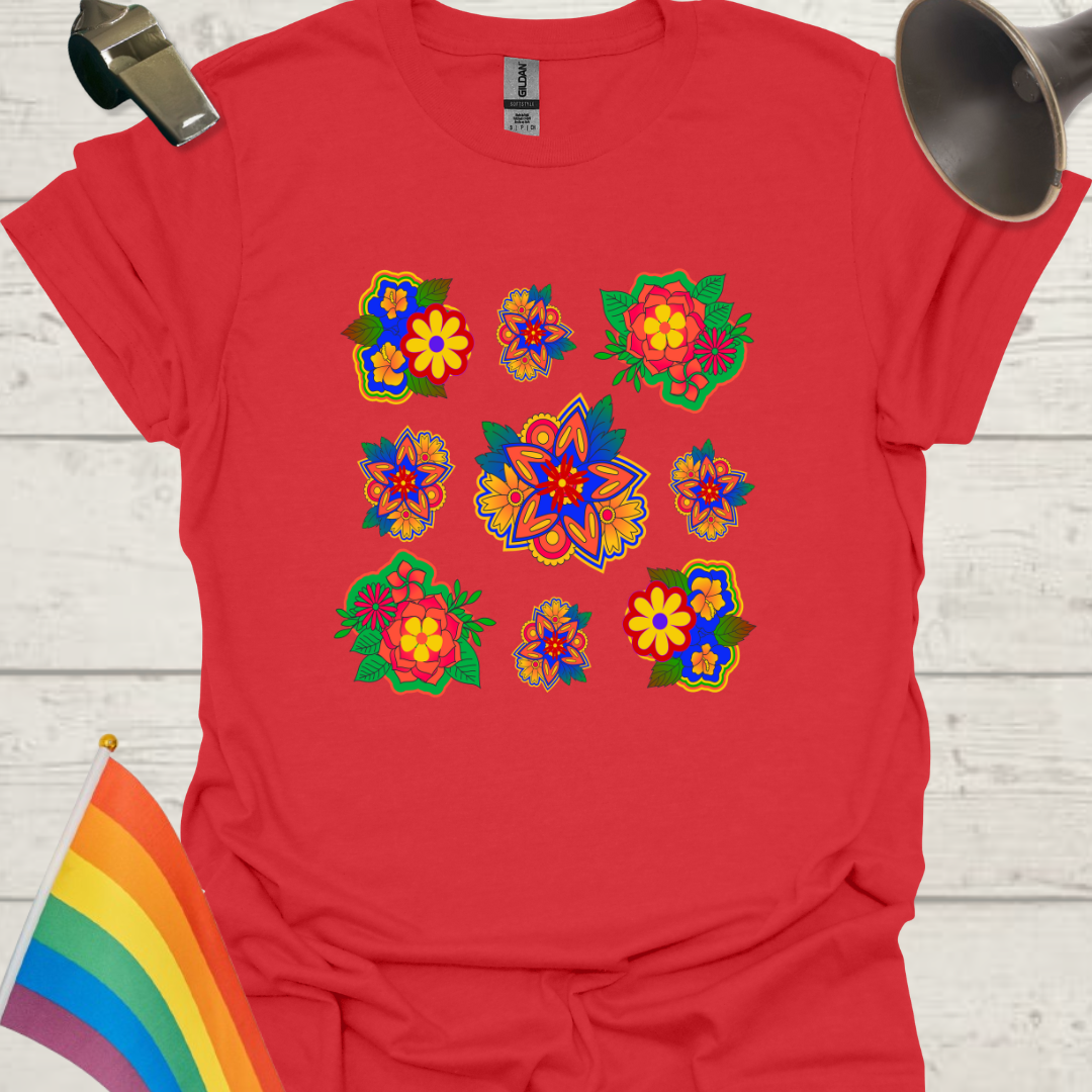 Unisex Pride T-Shirt - LGBT Pride Rainbow Colors Flower Pattern Design