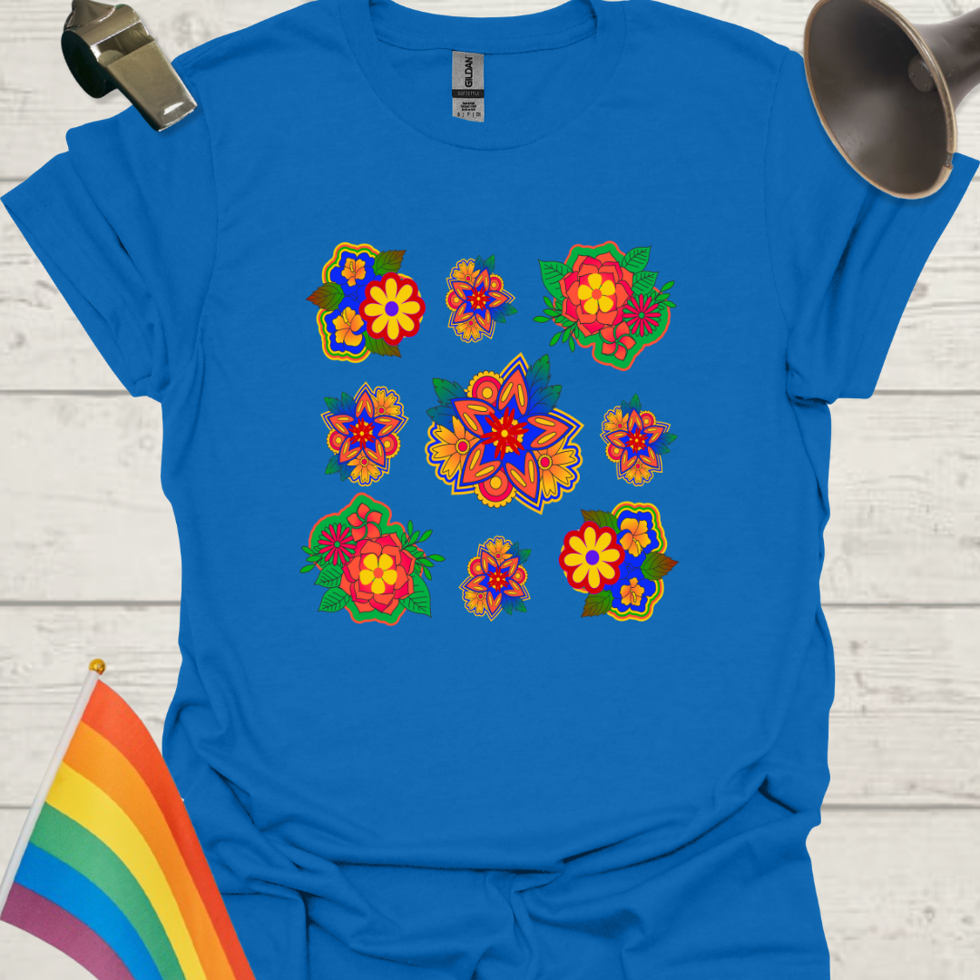 Unisex Pride T-Shirt - LGBT Pride Rainbow Colors Flower Pattern Design
