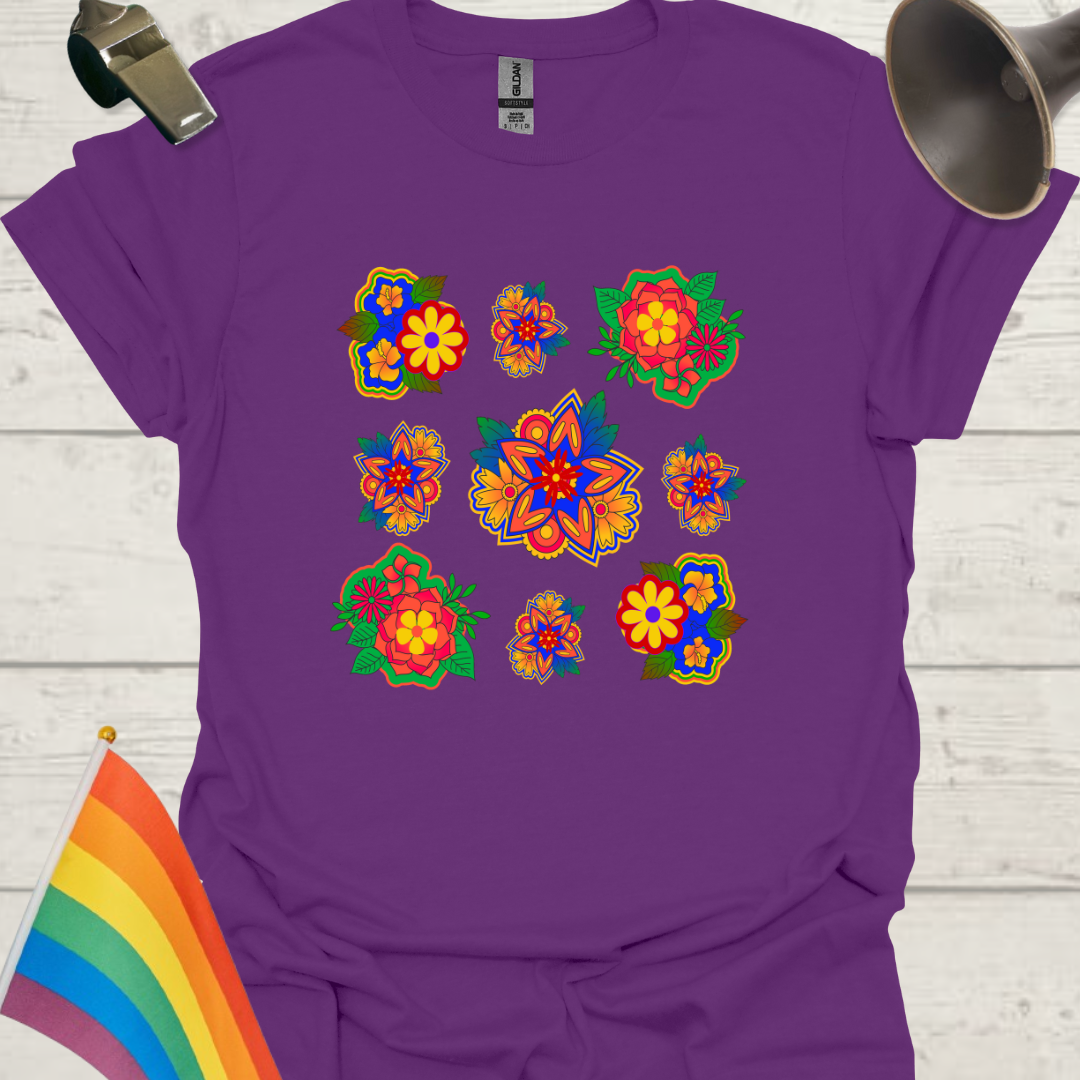 Unisex Pride T-Shirt - LGBT Pride Rainbow Colors Flower Pattern Design