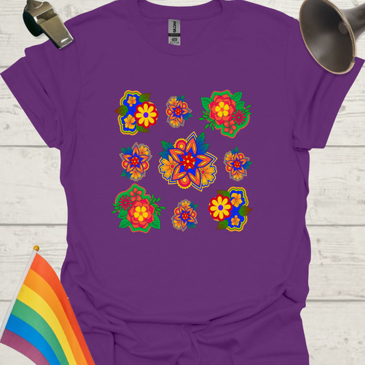 Unisex Pride T-Shirt - LGBT Pride Rainbow Colors Flower Pattern Design