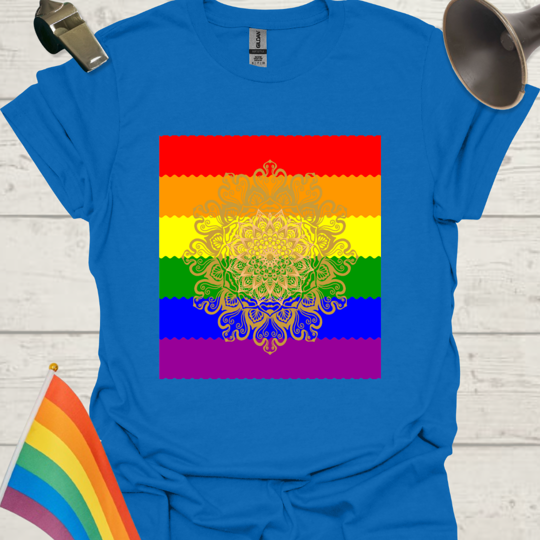 Unisex Pride T-Shirt - LGBT Pride Flag Ripples, Mandala Pattern Design