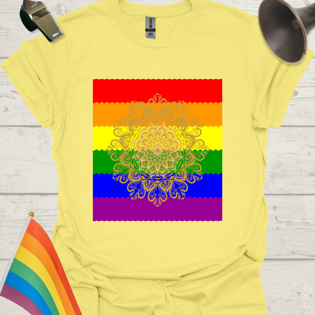 Unisex Pride T-Shirt - LGBT Pride Flag Ripples, Mandala Pattern Design