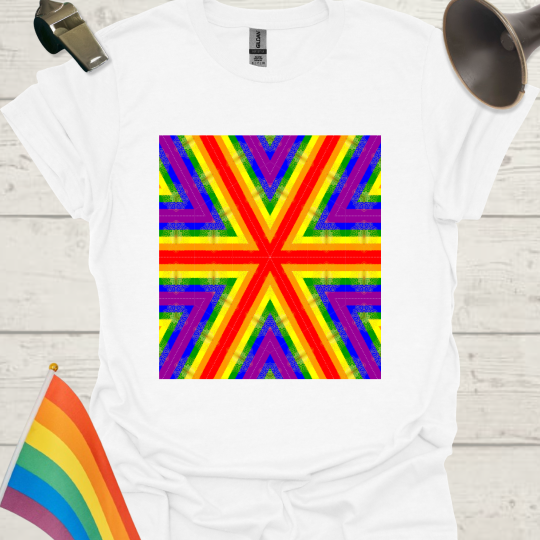 Unisex Pride T-Shirt - LGBT Pride Flag Colors Kaleidoscope Pattern Design