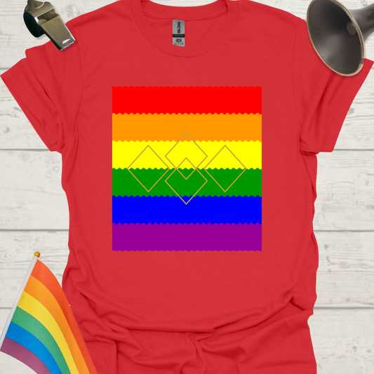 Unisex Pride T-Shirt - LGBT Pride Flag Ripples, Golden Colored Squares Design