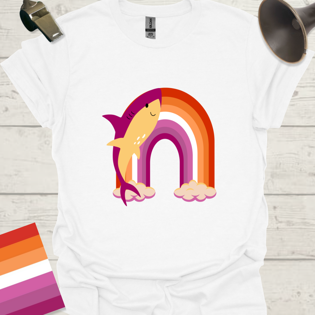 Lesbian Pride Flag Rainbow Cute Shark T-Shirt