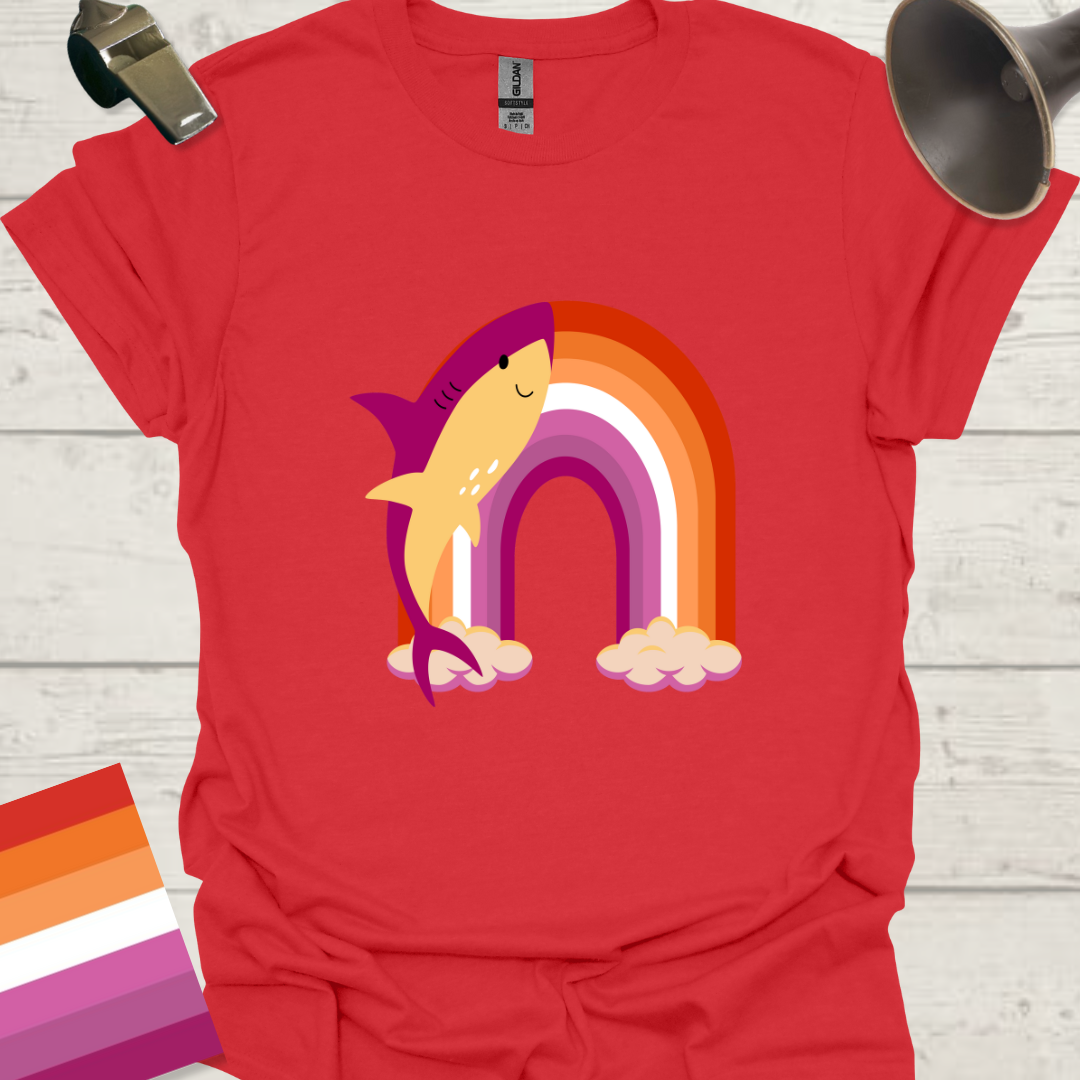 Lesbian Pride Flag Rainbow Cute Shark T-Shirt