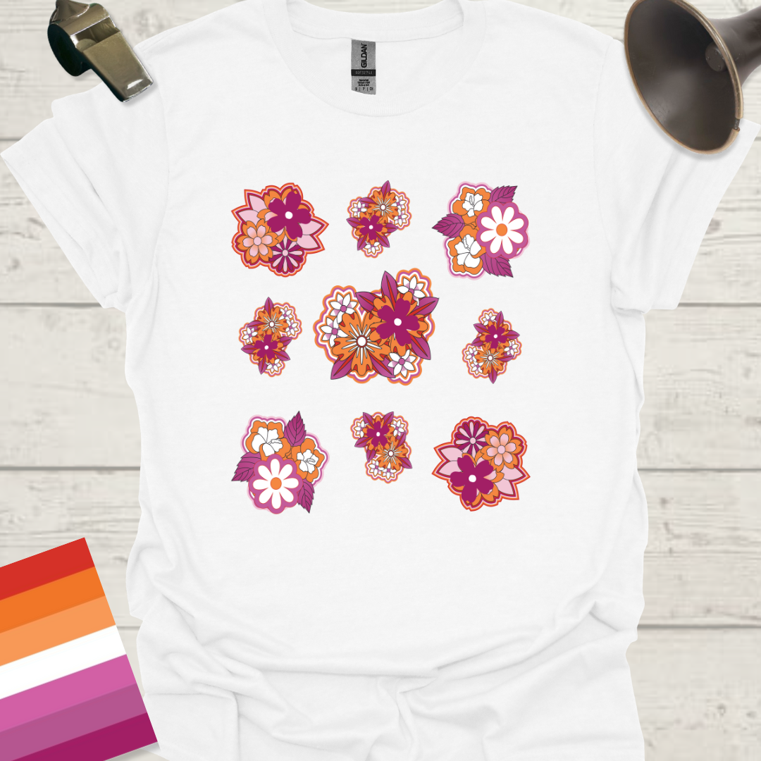 LGBT Lesbian Pride Flag Colors Floral Pattern T-Shirt