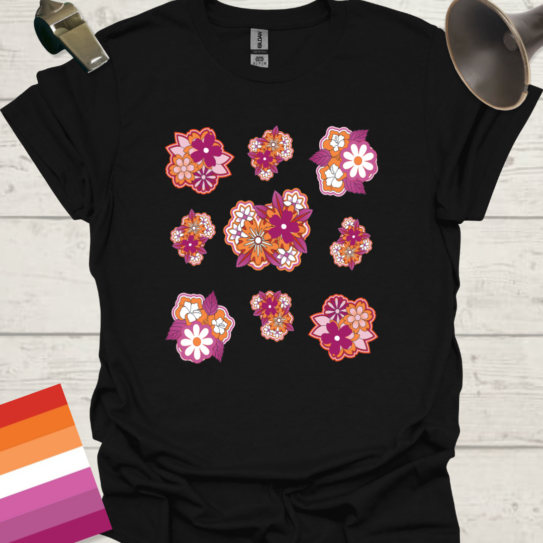 LGBT Lesbian Pride Flag Colors Floral Pattern T-Shirt