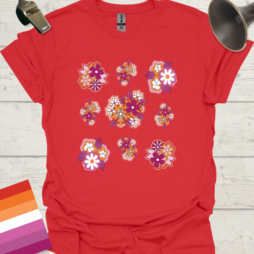 LGBT Lesbian Pride Flag Colors Floral Pattern T-Shirt