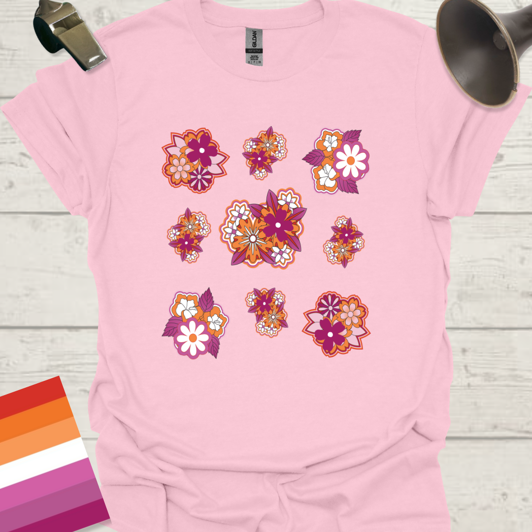 LGBT Lesbian Pride Flag Colors Floral Pattern T-Shirt
