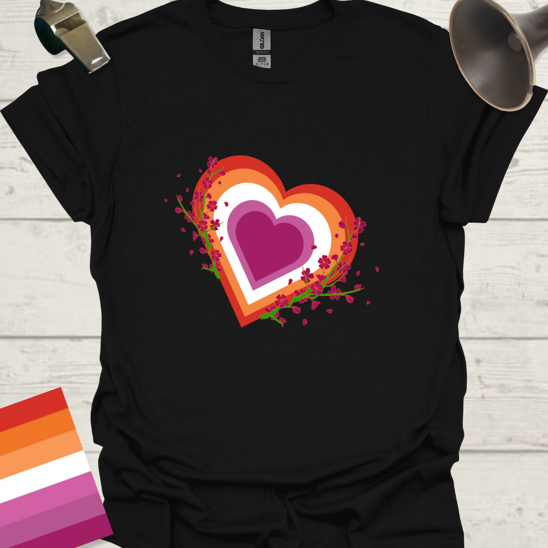 Lesbian Pride Flag Colors Heart Purple Flowers T-Shirt