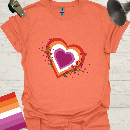 Lesbian Pride Flag Colors Heart Purple Flowers T-Shirt