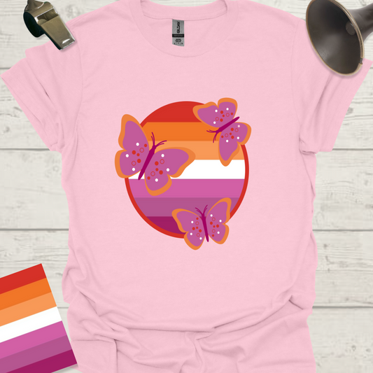 Lesbian Pride Flag Sphere Butterflies T-Shirt
