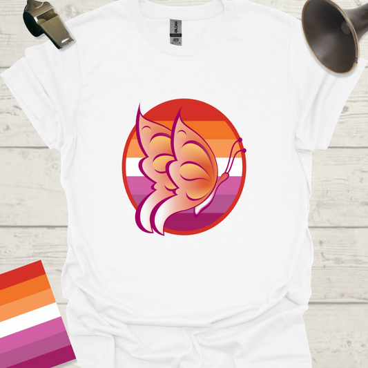 Lesbian Pride Flag Sphere Beautiful Butterfly T-Shirt