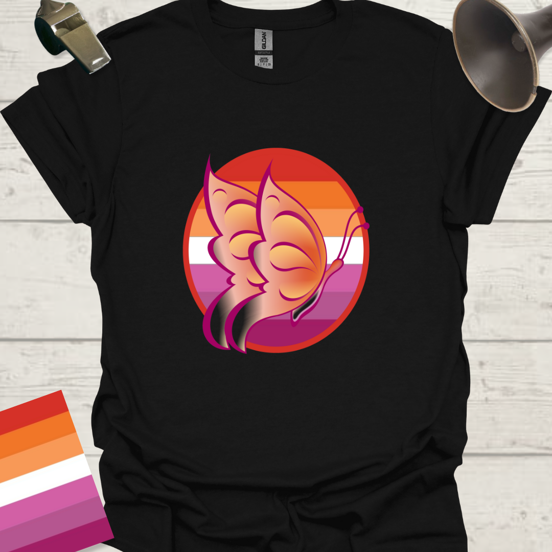 Lesbian Pride Flag Sphere Beautiful Butterfly T-Shirt