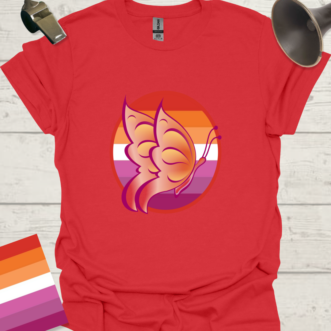 Lesbian Pride Flag Sphere Beautiful Butterfly T-Shirt