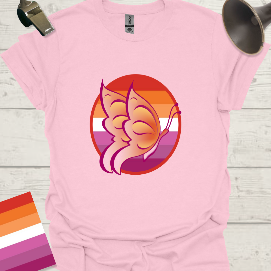 Lesbian Pride Flag Sphere Beautiful Butterfly T-Shirt