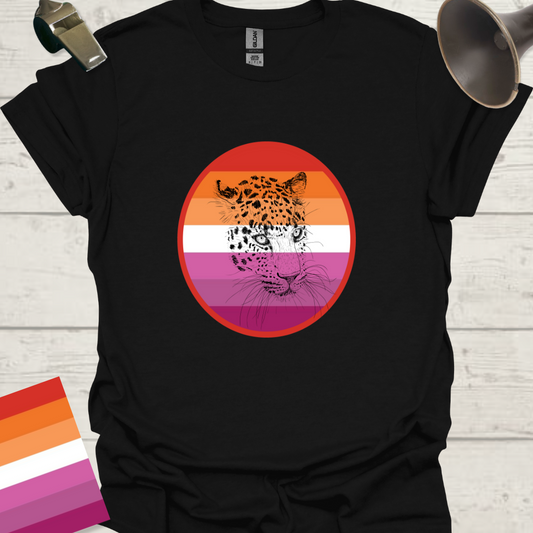 Lesbian Pride Flag Sphere Leopard Head T-Shirt