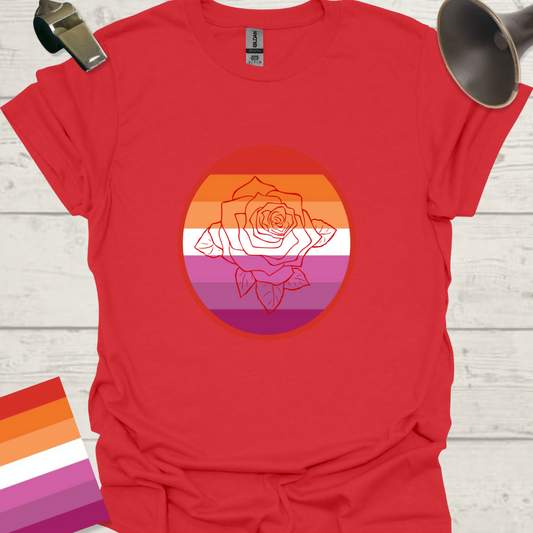 Lesbian Pride Flag Sphere Red Rose T-Shirt