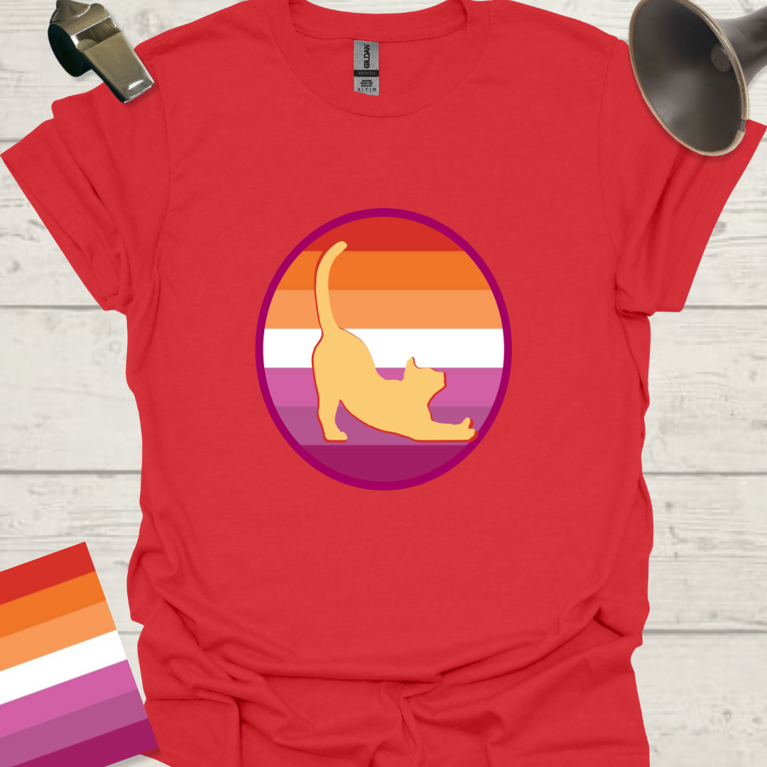 Lesbian Pride Flag Sphere Cat T-Shirt