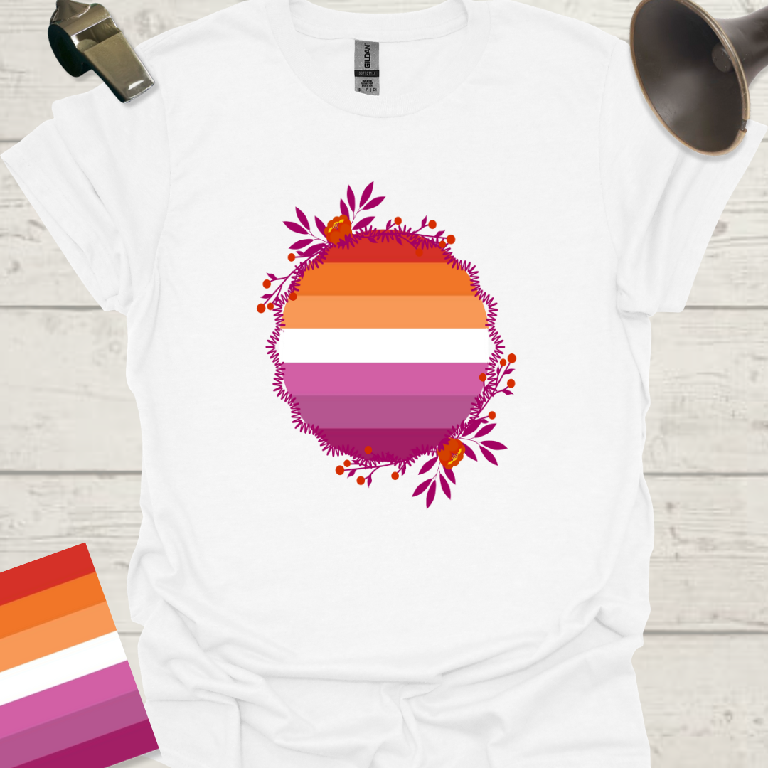 Lesbian Pride Flag Sphere Wild Flowers T-Shirt