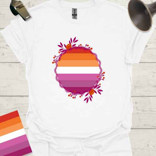 Lesbian Pride Flag Sphere Wild Flowers T-Shirt