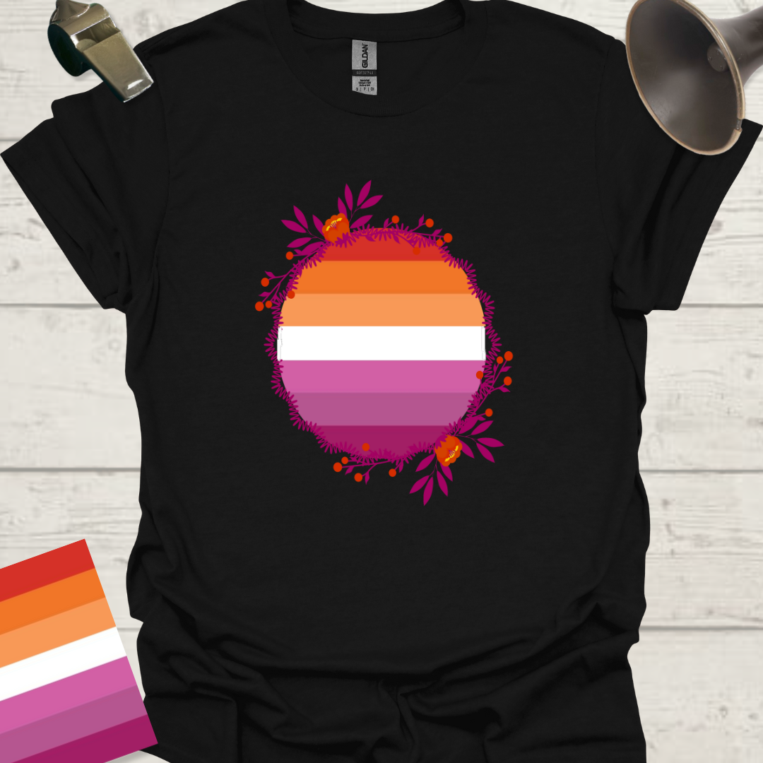 Lesbian Pride Flag Sphere Wild Flowers T-Shirt