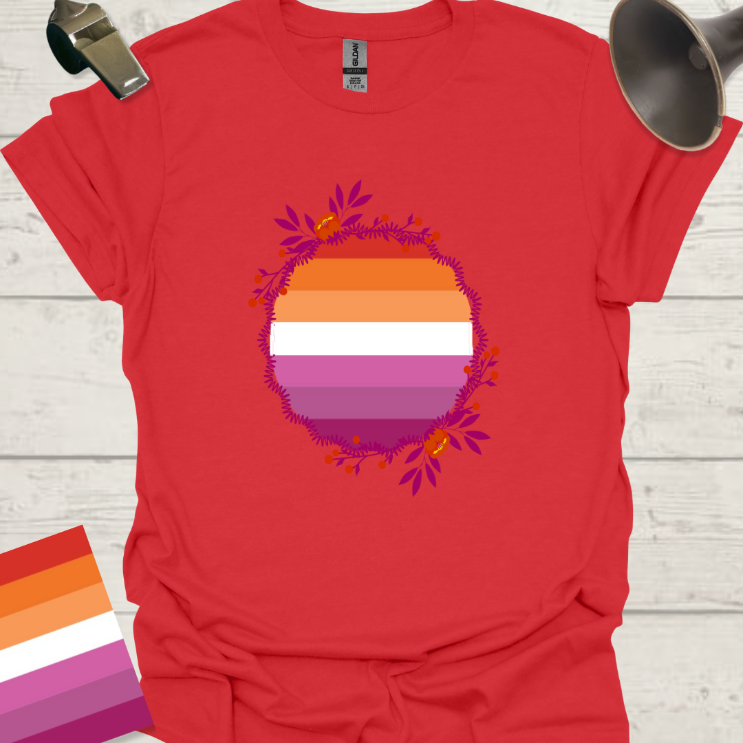 Lesbian Pride Flag Sphere Wild Flowers T-Shirt