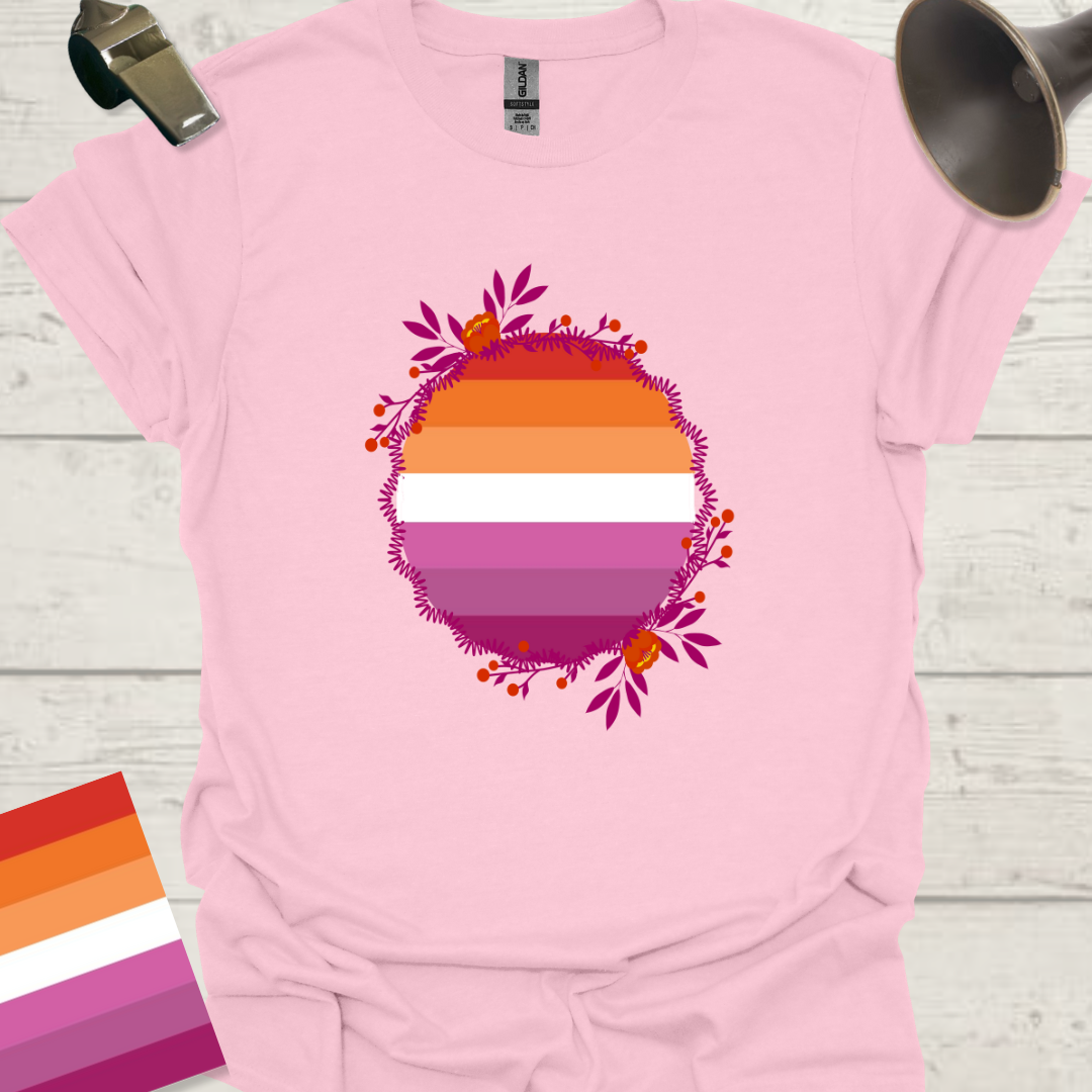 Lesbian Pride Flag Sphere Wild Flowers T-Shirt