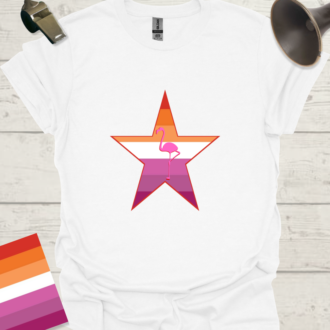 Lesbian Pride Flag Star Pink Flamingo T-Shirt