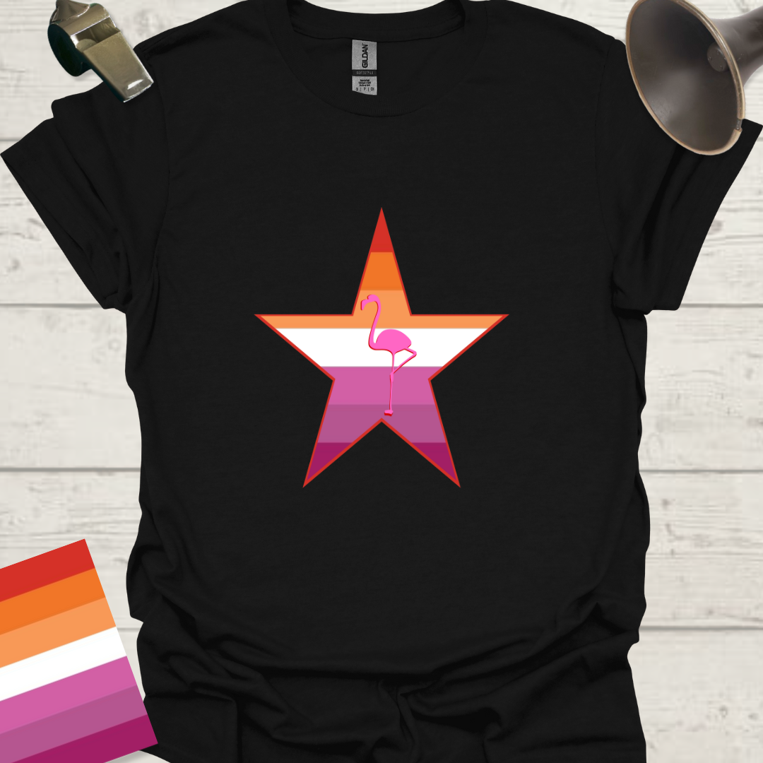Lesbian Pride Flag Star Pink Flamingo T-Shirt