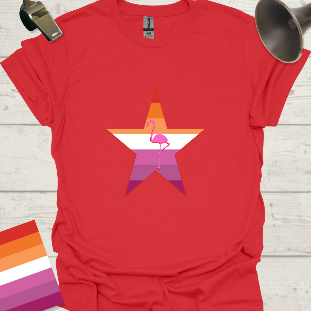 Lesbian Pride Flag Star Pink Flamingo T-Shirt