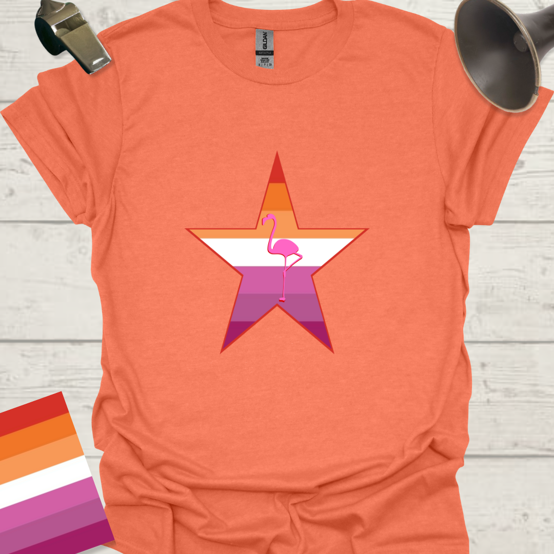 Lesbian Pride Flag Star Pink Flamingo T-Shirt
