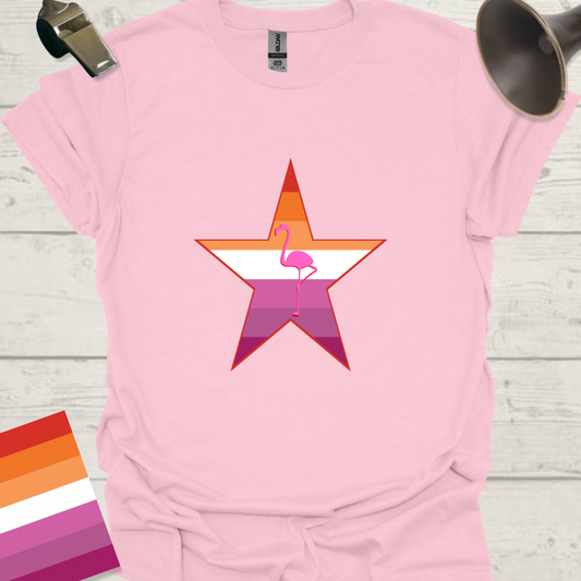 Lesbian Pride Flag Star Pink Flamingo T-Shirt