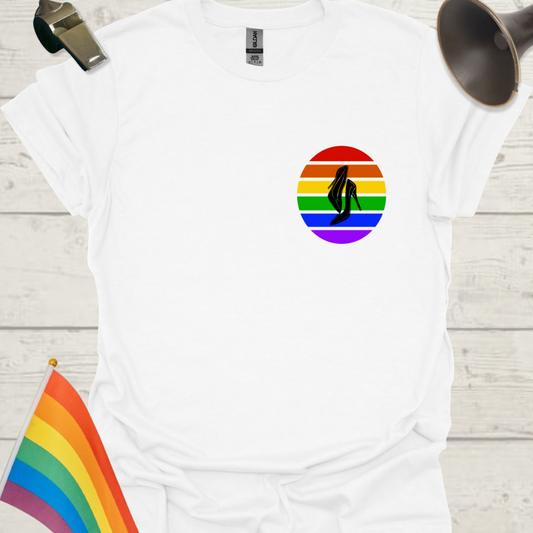 LGBTQ Pride Rainbow Stripes in a Sphere, Black Heels T-shirt