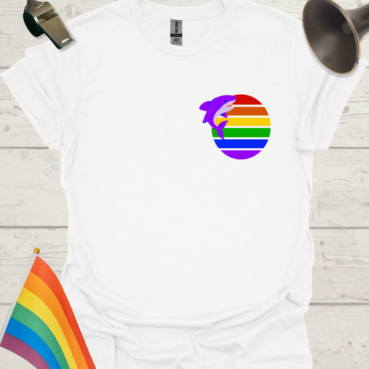 LGBTQ Pride Rainbow Stripes in a Sphere, Cute Shark T-shirt