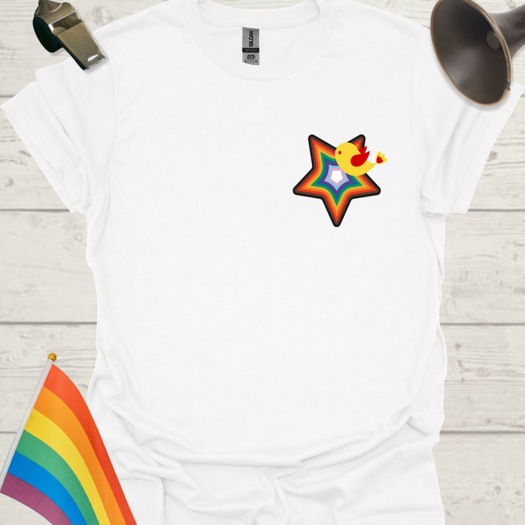 LGBTQ Pride Bird, Progress Flag colors star T-Shirt