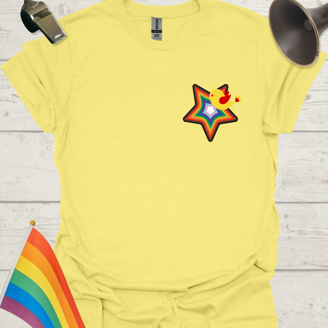 LGBTQ Pride Bird, Progress Flag colors star T-Shirt